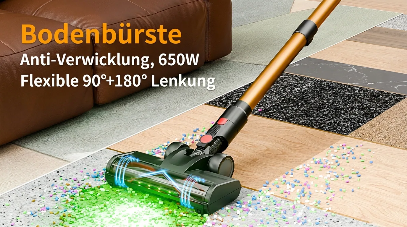 Anti-Verfilzungs-Bodenbürste — 650W Motor, 90°+180° Steuerung